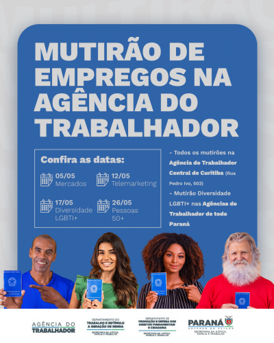 Banner do Mutirão de Empregos de Maio, realizado nas Agências do Trabalhador